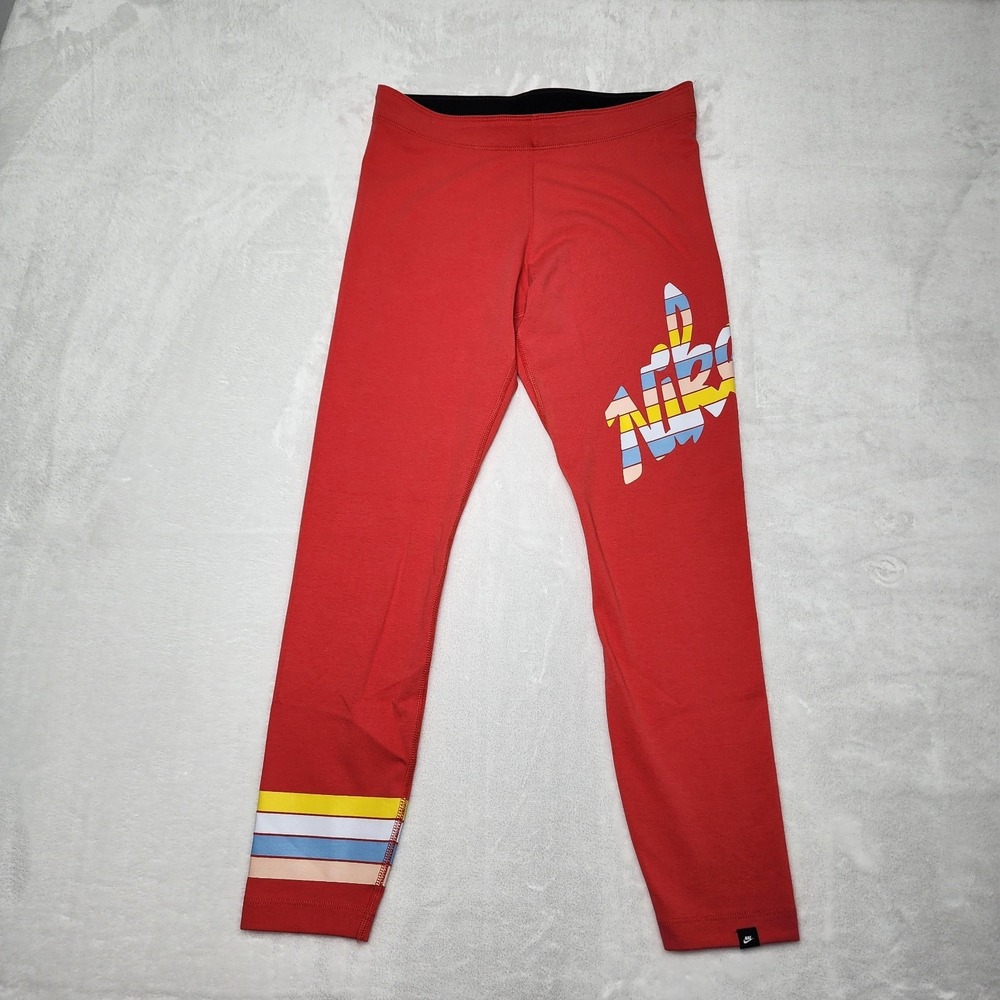 Nike Women's S Leggings Pants Orange Logo on Leg Horizonal Muticolor Striped